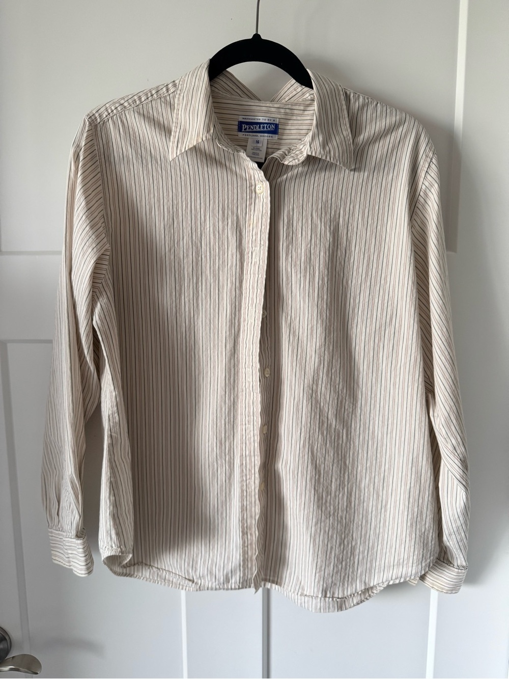 Pendleton Cream Stripe Button-Up Shirt 100% Cotton Size 16